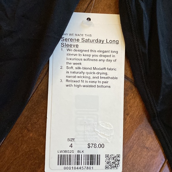 Lululemon Black Serene Saturday Long Sleeve Top T-Shirt Sz 4 - Picture 5 of 9